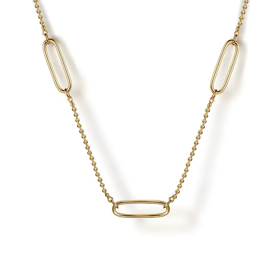 Gabriel & Co., 14K Yellow Plain Gold Bujukan and Link Station Necklace