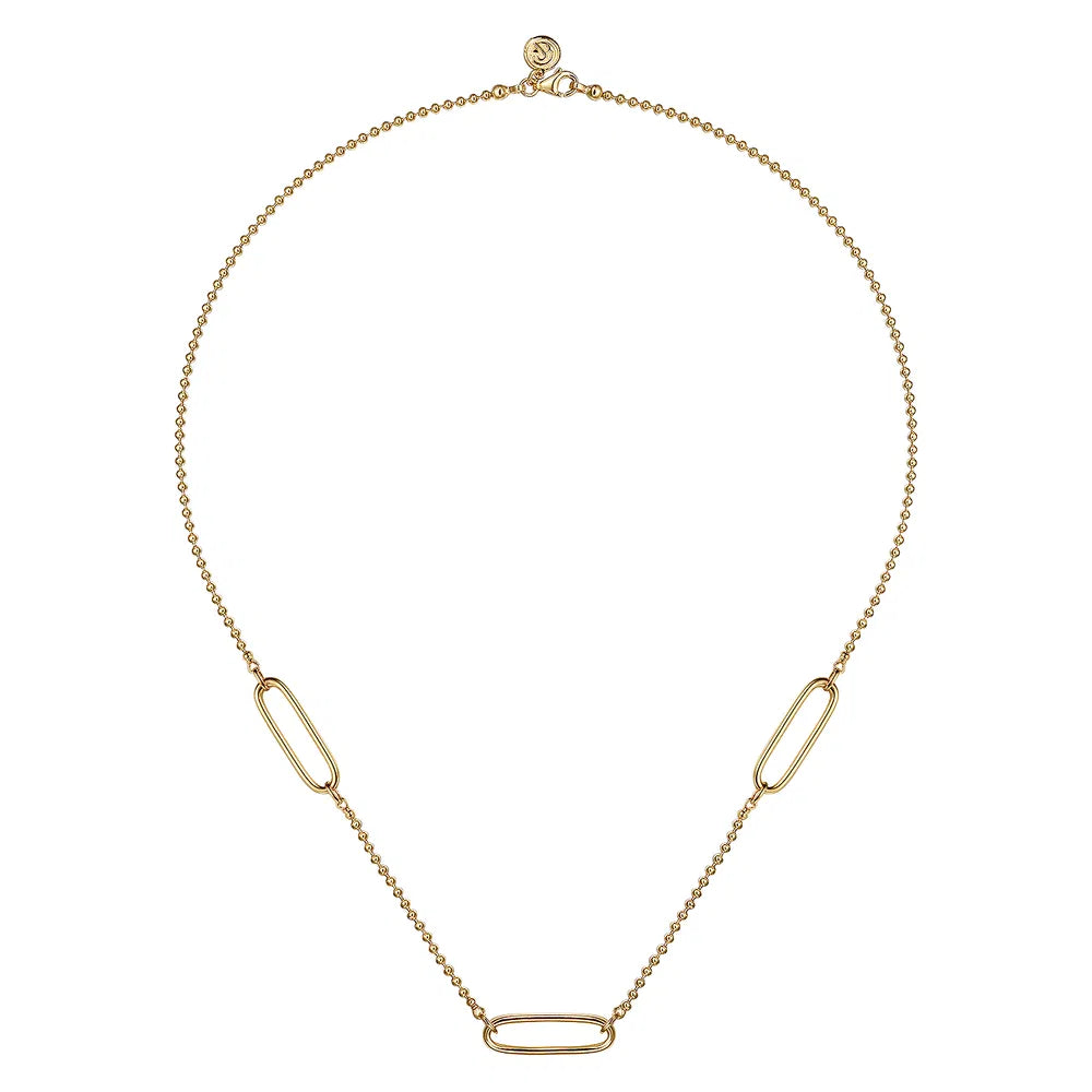 Gabriel & Co., 14K Yellow Plain Gold Bujukan and Link Station Necklace