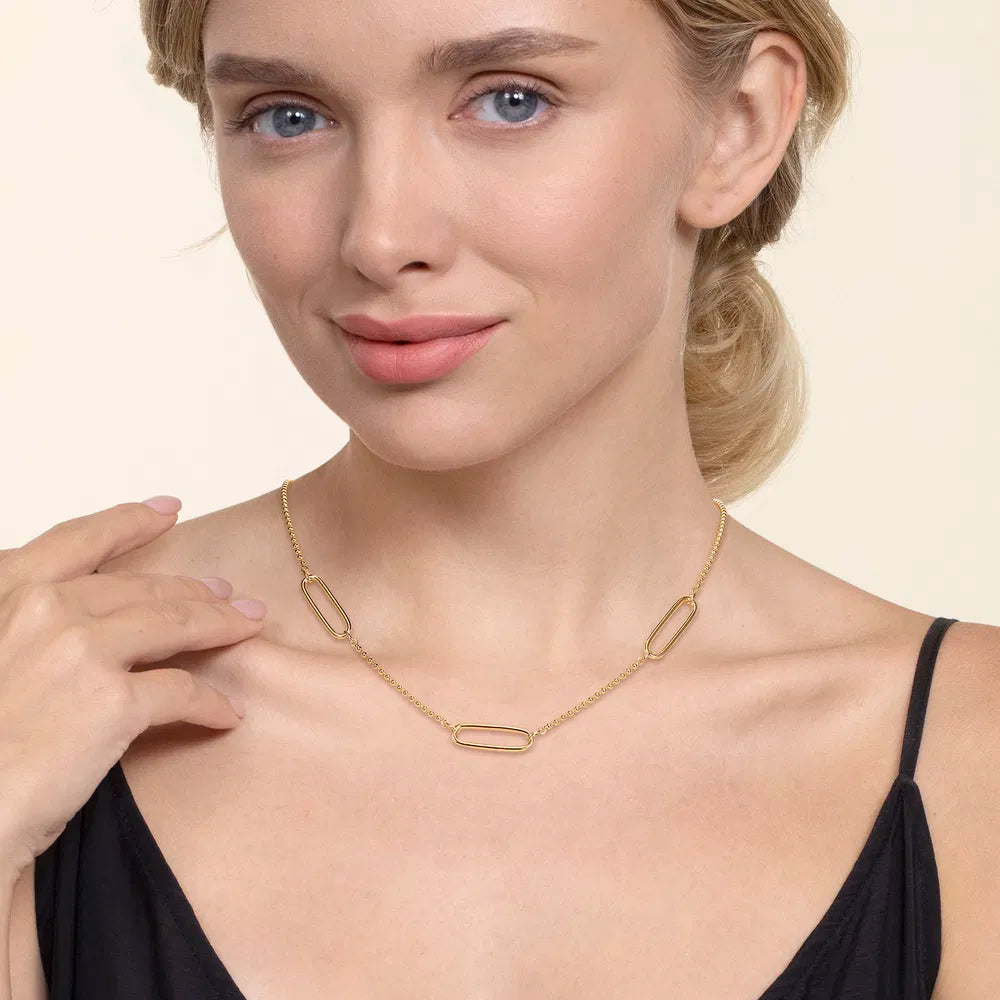 Gabriel & Co., 14K Yellow Plain Gold Bujukan and Link Station Necklace