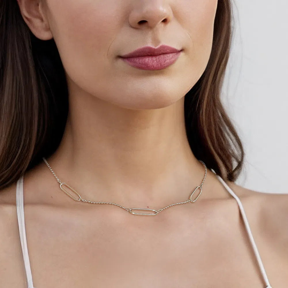 Gabriel & Co., 14K Yellow Plain Gold Bujukan and Link Station Necklace