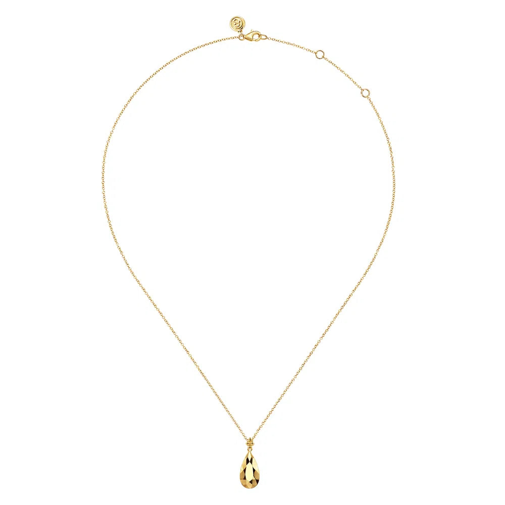 Gabriel & Co., 14K Yellow Plain Gold Bujukan and Teardrop Texture Pendant Necklace