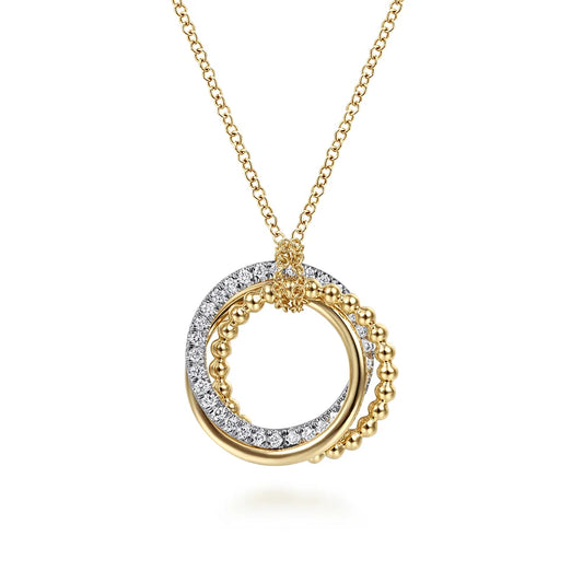 Gabriel & Co., 14K Yellow-White Gold Bujukan Diamond Interlocking Circles Pendant Necklace