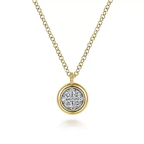Gabriel & Co., 14K Yellow-White Gold Round Pave Diamond Cluster Pendant Necklace with Bezel Frame