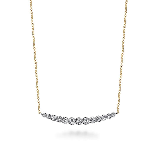 Gabriel & Co., 14K Yellow and White Gold Graduating Diamond Bar Necklace