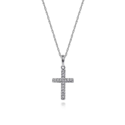 Gabriel & Co., 14k White Gold Classic Diamond Cross Necklace