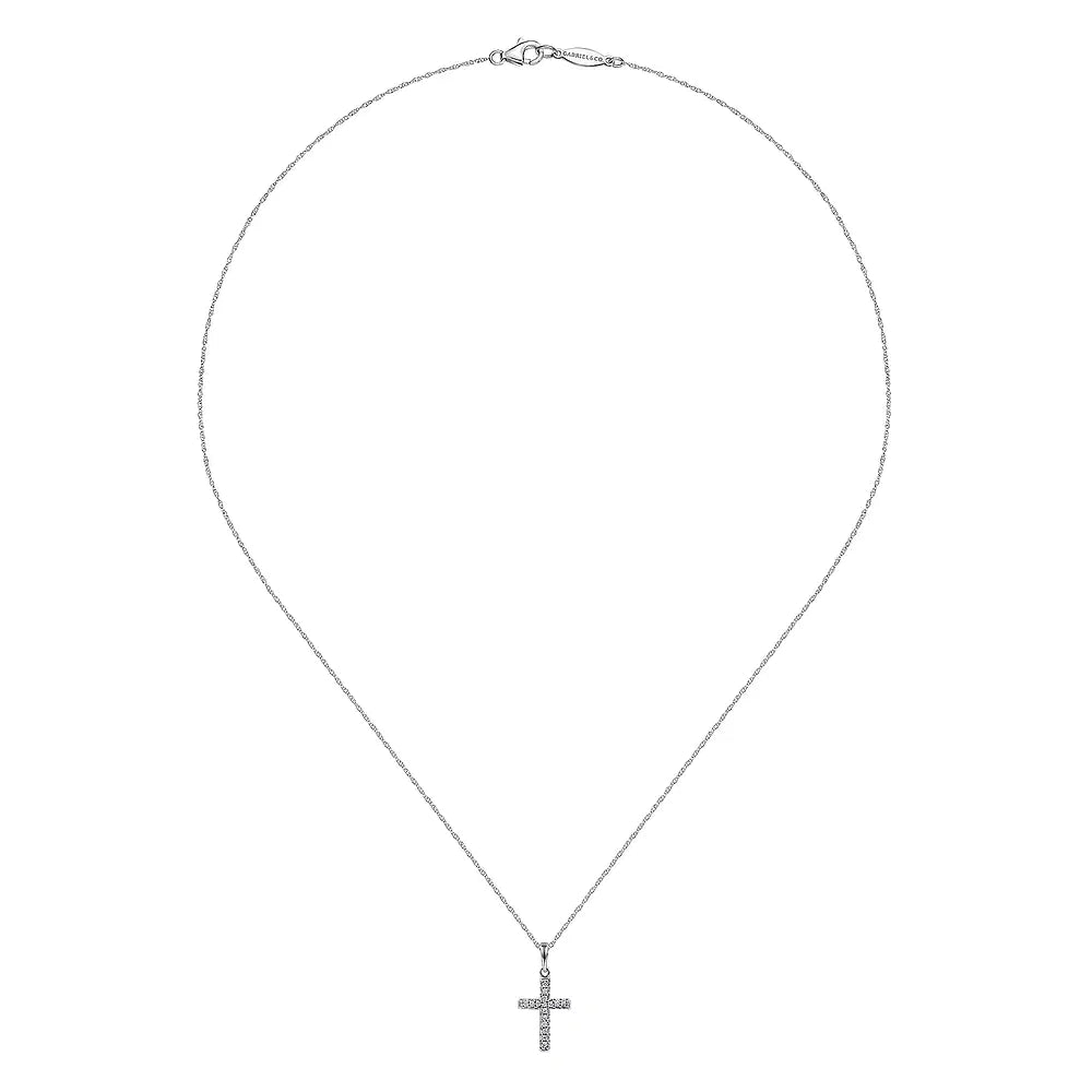 Gabriel & Co., 14k White Gold Classic Diamond Cross Necklace