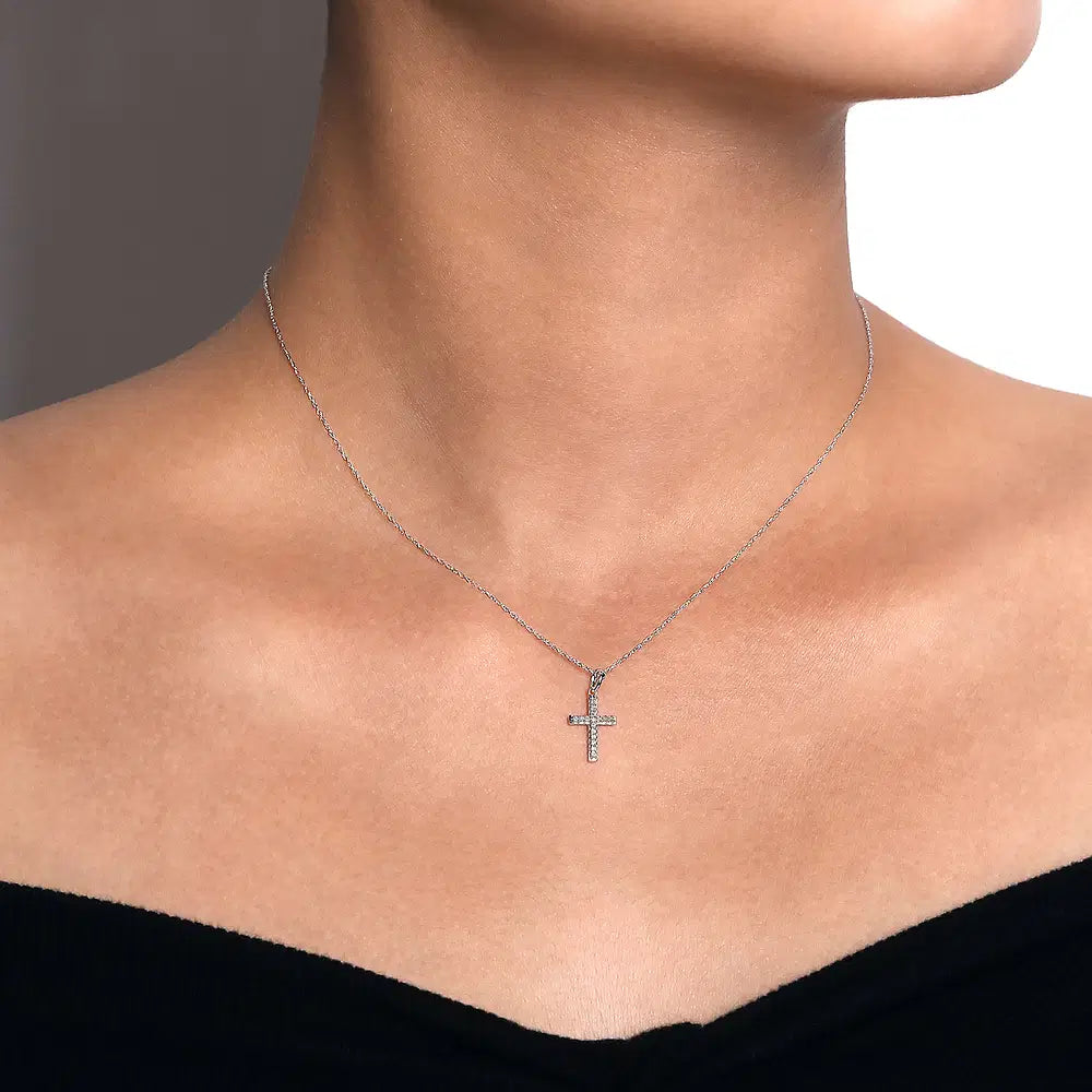 Gabriel & Co., 14k White Gold Classic Diamond Cross Necklace