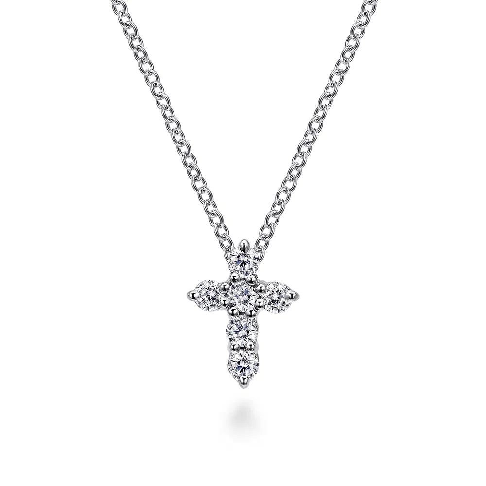 Gabriel & Co., 14K White Gold Diamond Cross Pendant Necklace 18"