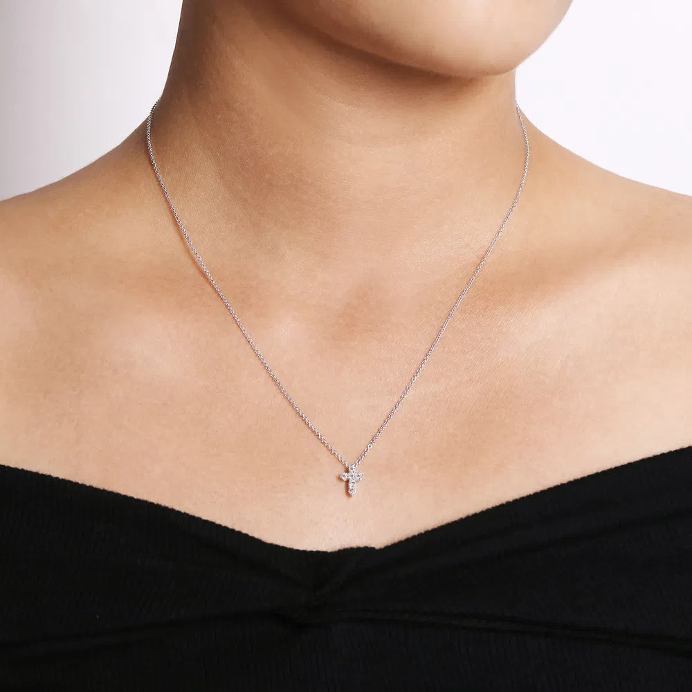 Gabriel & Co., 14K White Gold Diamond Cross Pendant Necklace 18"