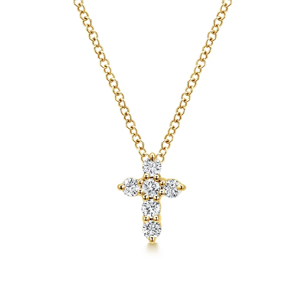 Gabriel & Co., 14K Yellow Gold Diamond Cross Pendant Necklace in 18"