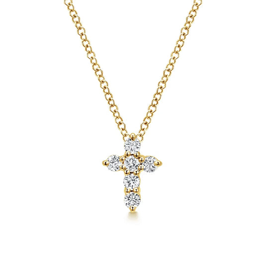 Gabriel & Co., 14K Yellow Gold Diamond Cross Pendant Necklace in 18"
