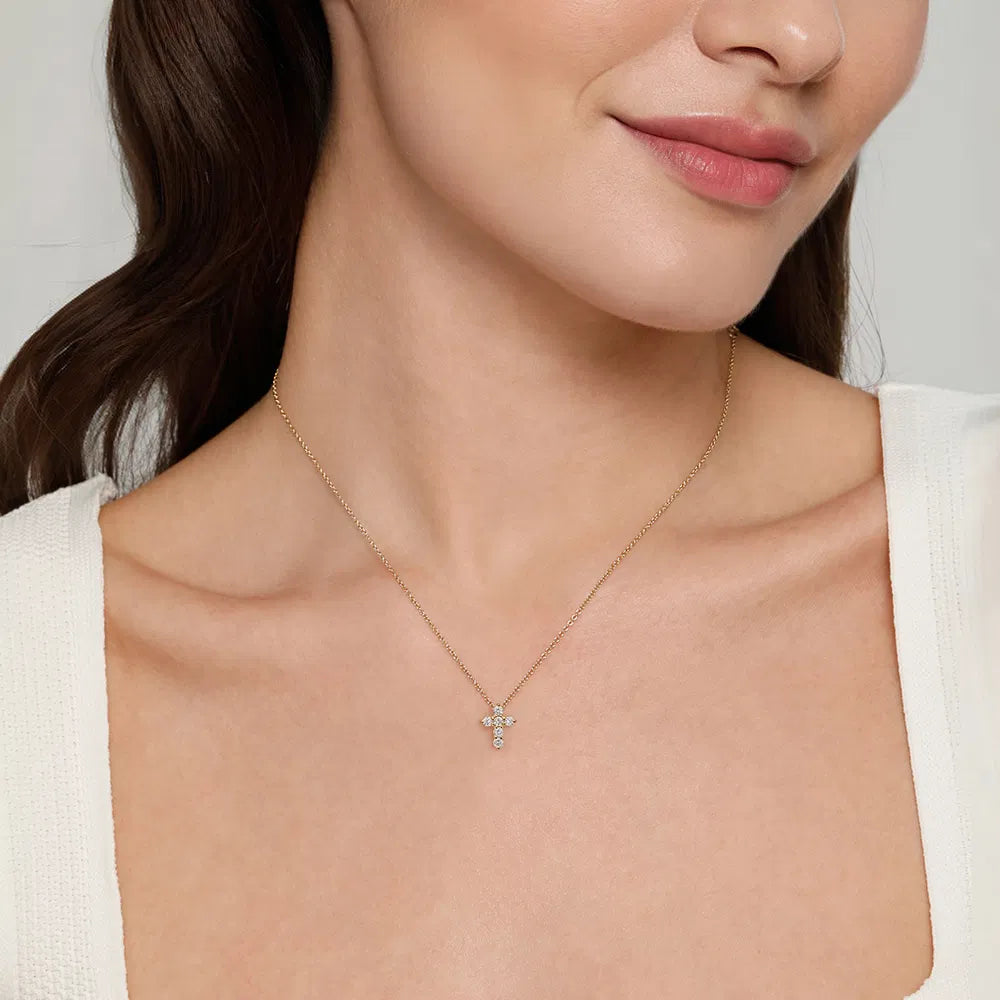 Gabriel & Co., 14K Yellow Gold Diamond Cross Pendant Necklace in 18"