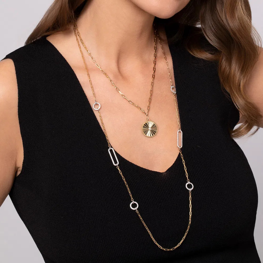 Gabriel & Co., 18 inch 14K Yellow Gold Textured Diamond Medallion Hollow Chain Necklace