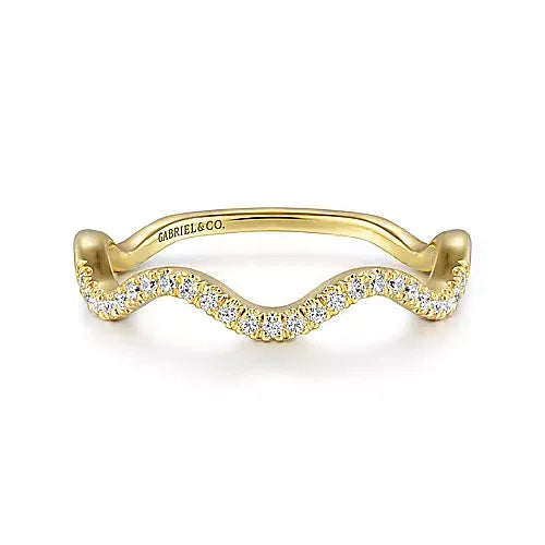 Gabriel & Co., 14K Yellow Gold Diamond Wave Stackable Ladies Ring