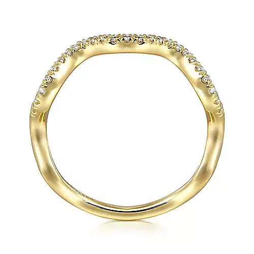 Gabriel & Co., 14K Yellow Gold Diamond Wave Stackable Ladies Ring