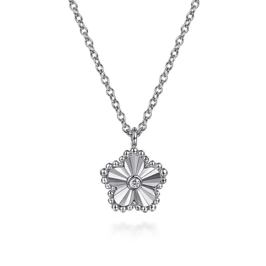 Gabriel & Co., 925 Serling Silver Diamond Bujukan Frame Flower Diamond Cut Pendant Necklac