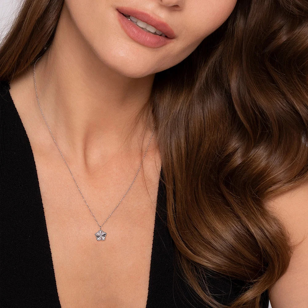 Gabriel & Co., 925 Serling Silver Diamond Bujukan Frame Flower Diamond Cut Pendant Necklac