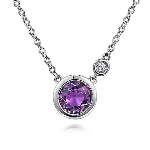 Gabriel & Co., 925 Sterling Silver Amethyst and Diamond Pendant Necklace