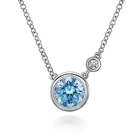 Gabriel & Co., 925 Sterling Silver Blue Topaz and Diamond Pendant Necklace
