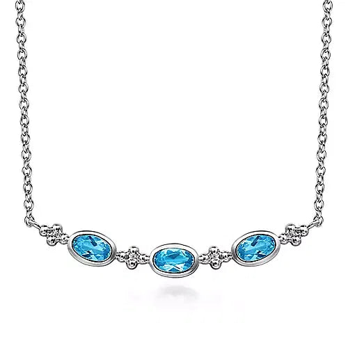 Gabriel & Co., 925 Sterling Silver Bujukan Blue Topaz Bar Necklace