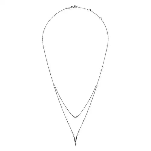 Gabriel & Co., Sterling Silver White Sapphire and Beaded Chevon Necklace