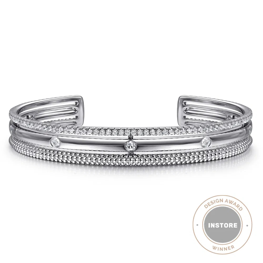 Gabriel & Co., 925 Sterling Silver Bujukan White Sapphire Multi Row Cuff