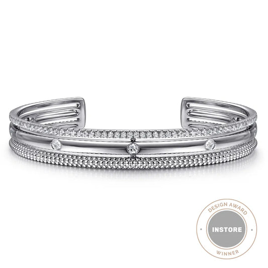 Gabriel & Co., 925 Sterling Silver Bujukan White Sapphire Multi Row Cuff
