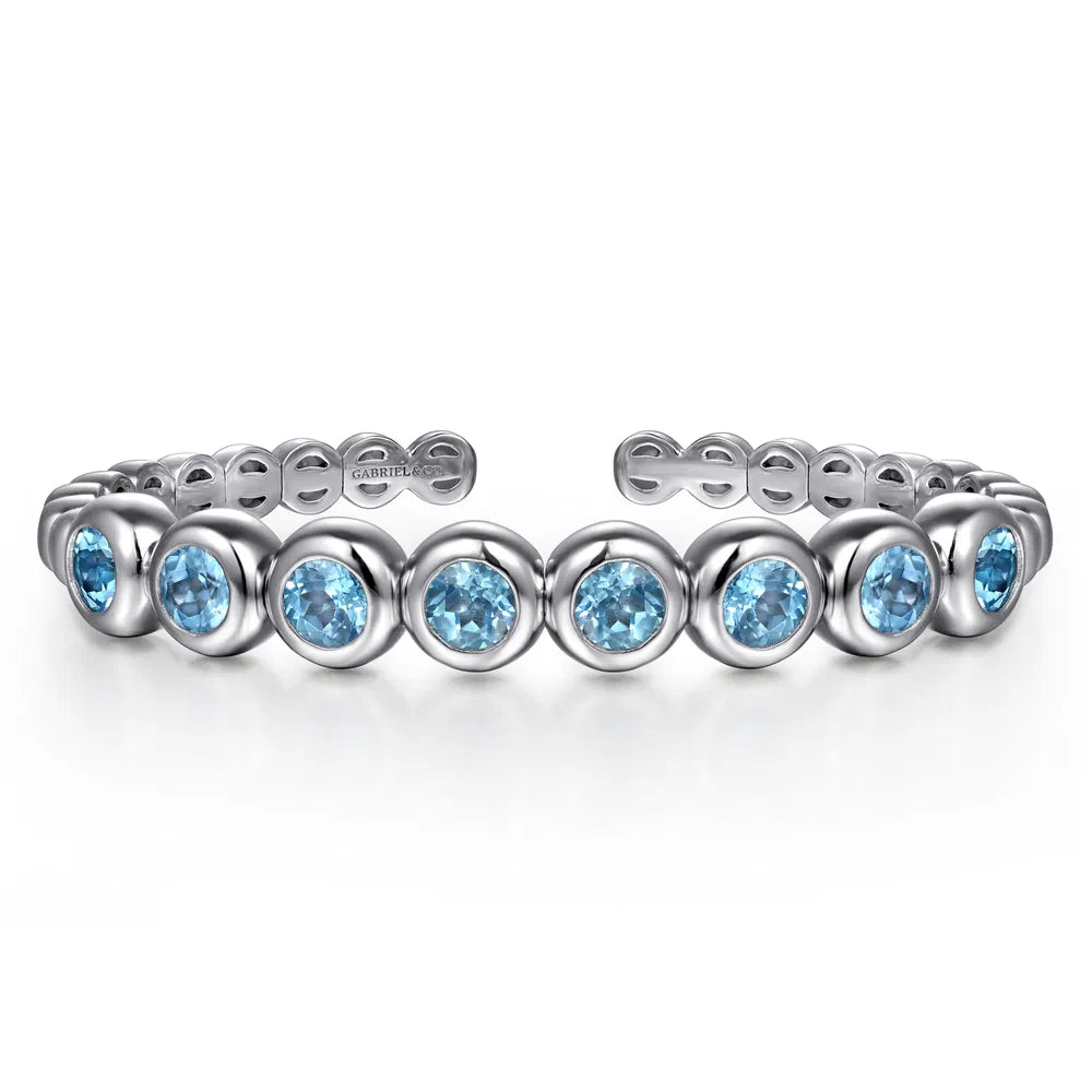 Gabriel & Co., 925 Sterling Silver Bujukan and Blue Topaz Open Bangle