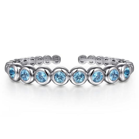 Gabriel & Co., 925 Sterling Silver Bujukan and Blue Topaz Open Bangle