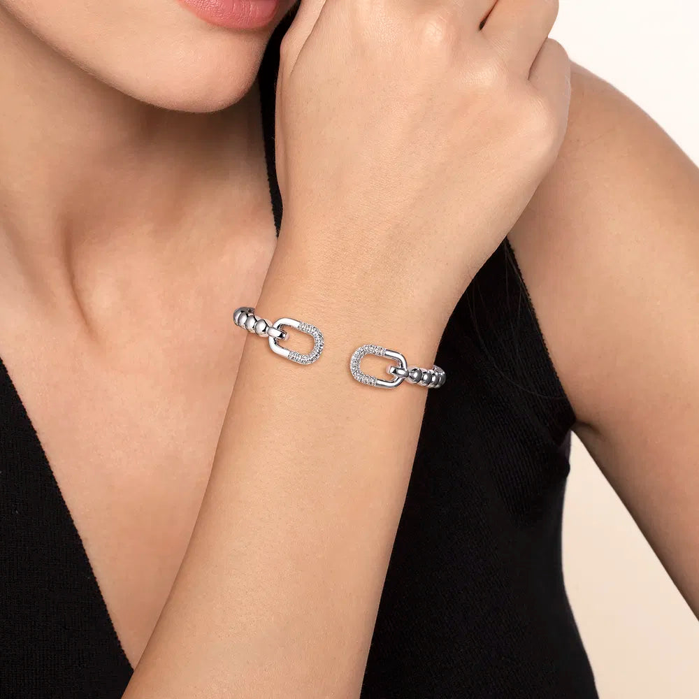 Gabriel & Co., 925 Sterling Silver Bujukan and White Sapphire Open Bangle Bracelet