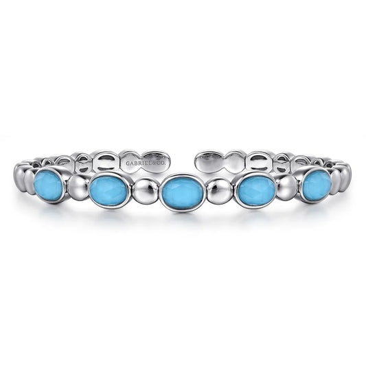 Gabriel & Co., 925 Sterling Silver Rock Crystal& Turquoise Bangle