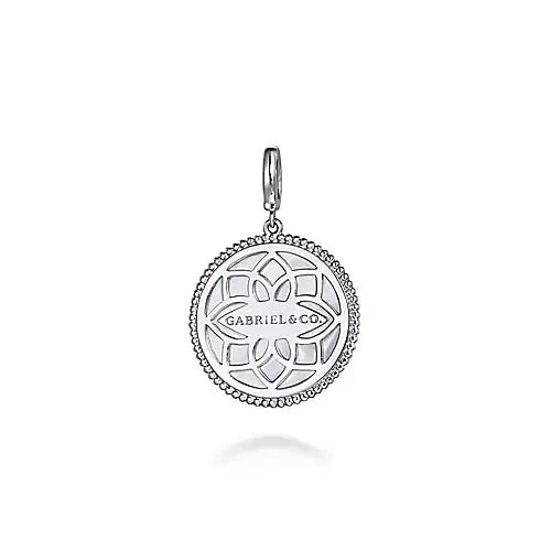 Gabriel & Co., Silver Starburst Blue Sapphire and White Sapphire Bujukan Medallion Pendant in size 24mm