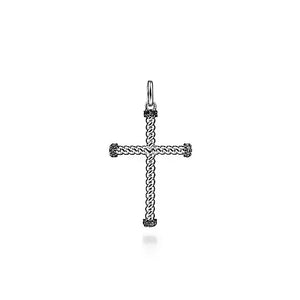 Gabriel & Co.,925 Sterling Silver Twisted Rope Cross Pendant with Black Spinel