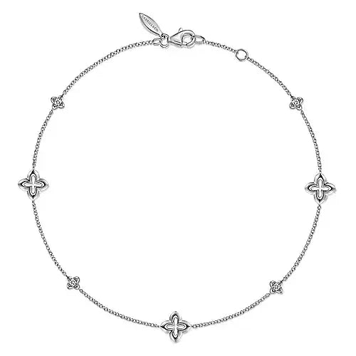 Gabriel & Co., 925 Sterling Silver White Sapphire Ankle Bracelet with Clover Stations