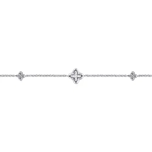 Gabriel & Co., 925 Sterling Silver White Sapphire Ankle Bracelet with Clover Stations