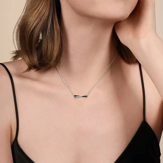 Gabriel & Co., 925 Sterling Silver White Sapphire Criss Cross Bar Necklace with Black Enamel