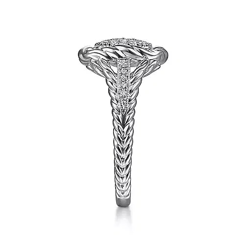 Gabriel & Co., Sterling Silver White Sapphire Pavé Ring with Rope Frame