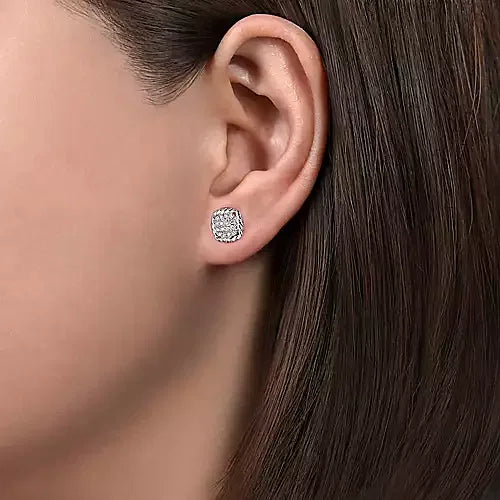 Gabriel & Co., Sterling Silver White Sapphire Pavé Center and Rope Frame Stud Earrings