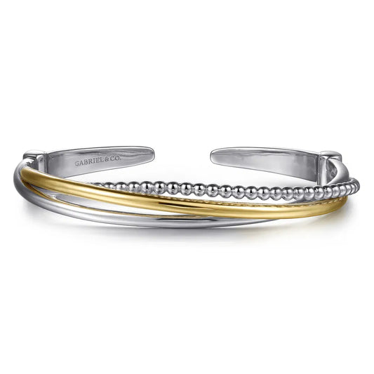 Gabriel & Co., 925 Sterling Silver and 14K Yellow Gold Bujukan Twisted Bangle Bracelet