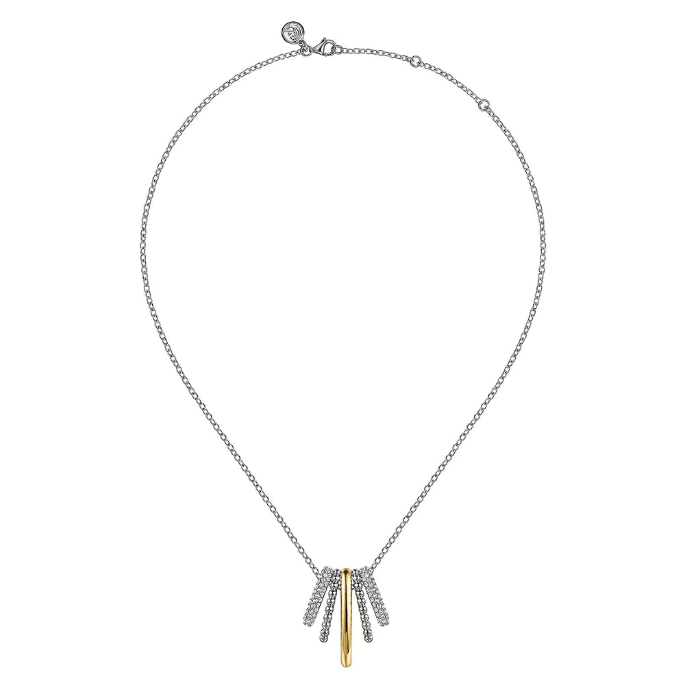 Gabriel & Co., 925 Sterling Silver and 14K Yellow Gold Bujukan and White Sapphire Multiple Row Pendant Necklace