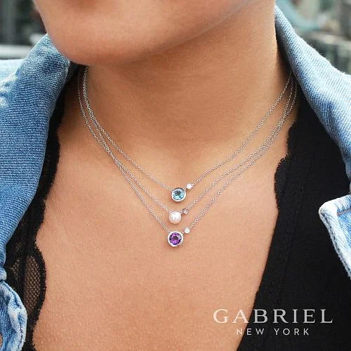 Gabriel & Co., 925 Sterling Silver Blue Topaz and Diamond Pendant Necklace