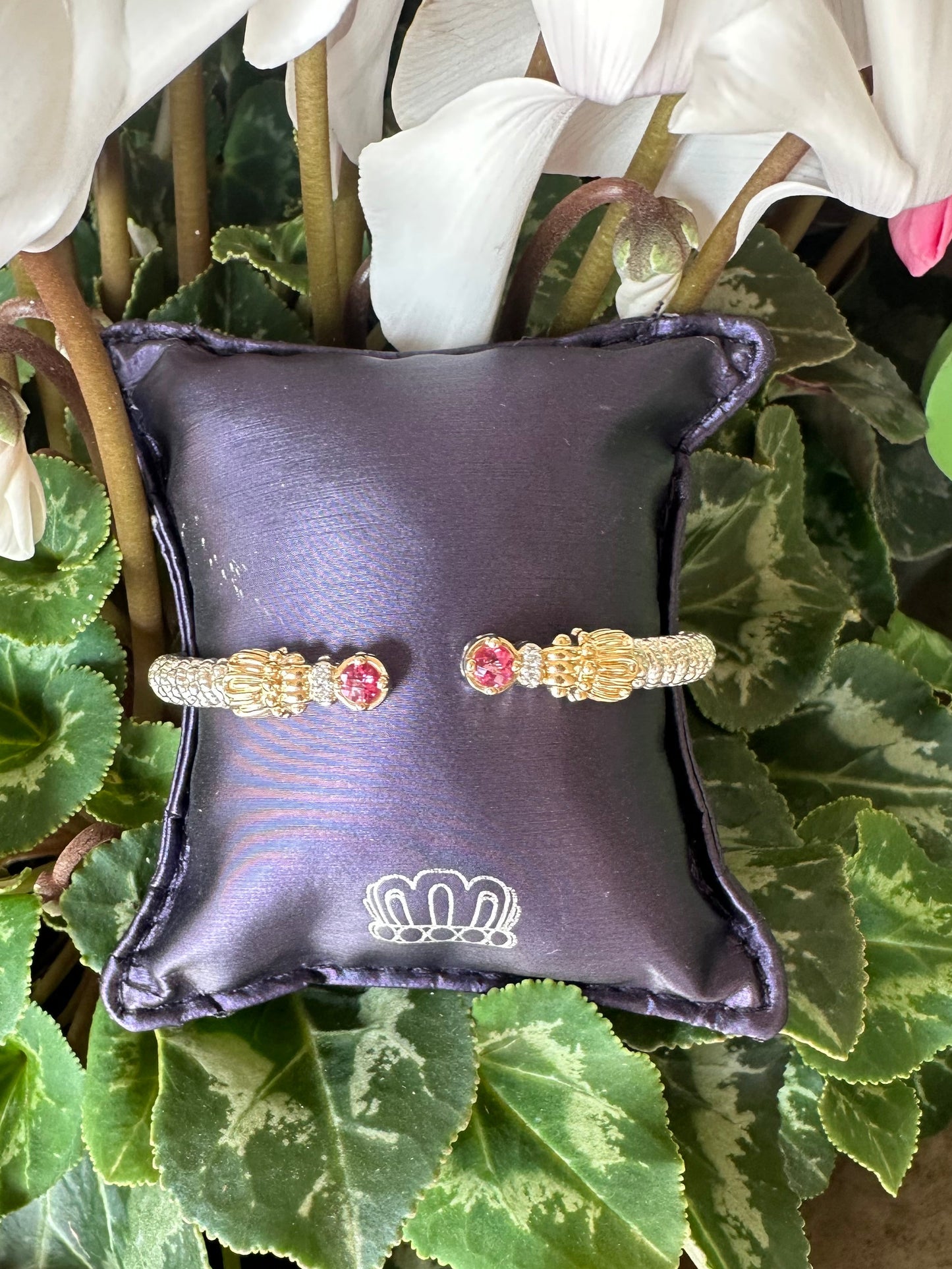VAHAN 14K Gold and Sterling Silver, London Pink Topaz and Diamond Stackable Cuff Bracelet