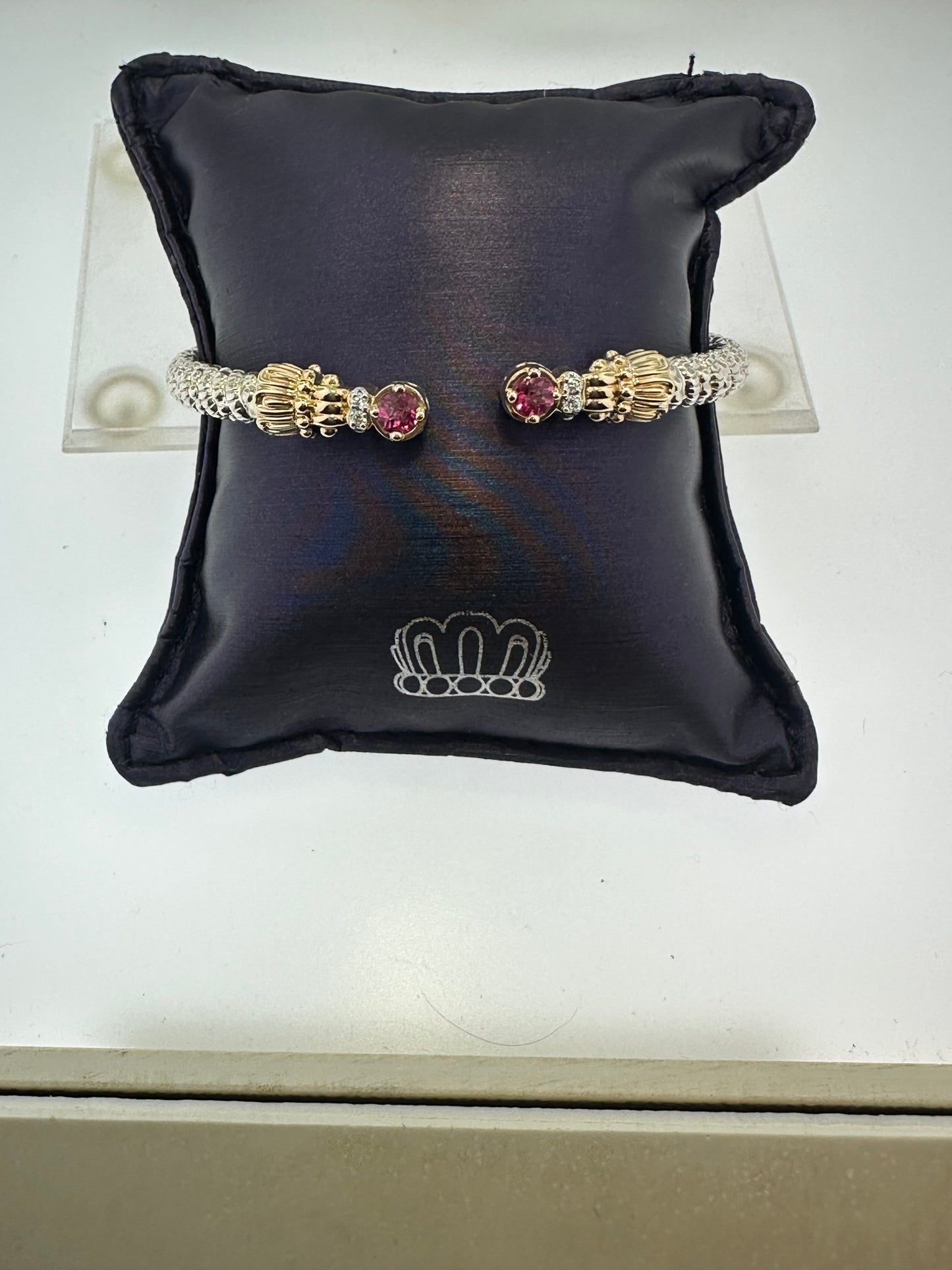 VAHAN 14K Gold and Sterling Silver, London Pink Topaz and Diamond Stackable Cuff Bracelet