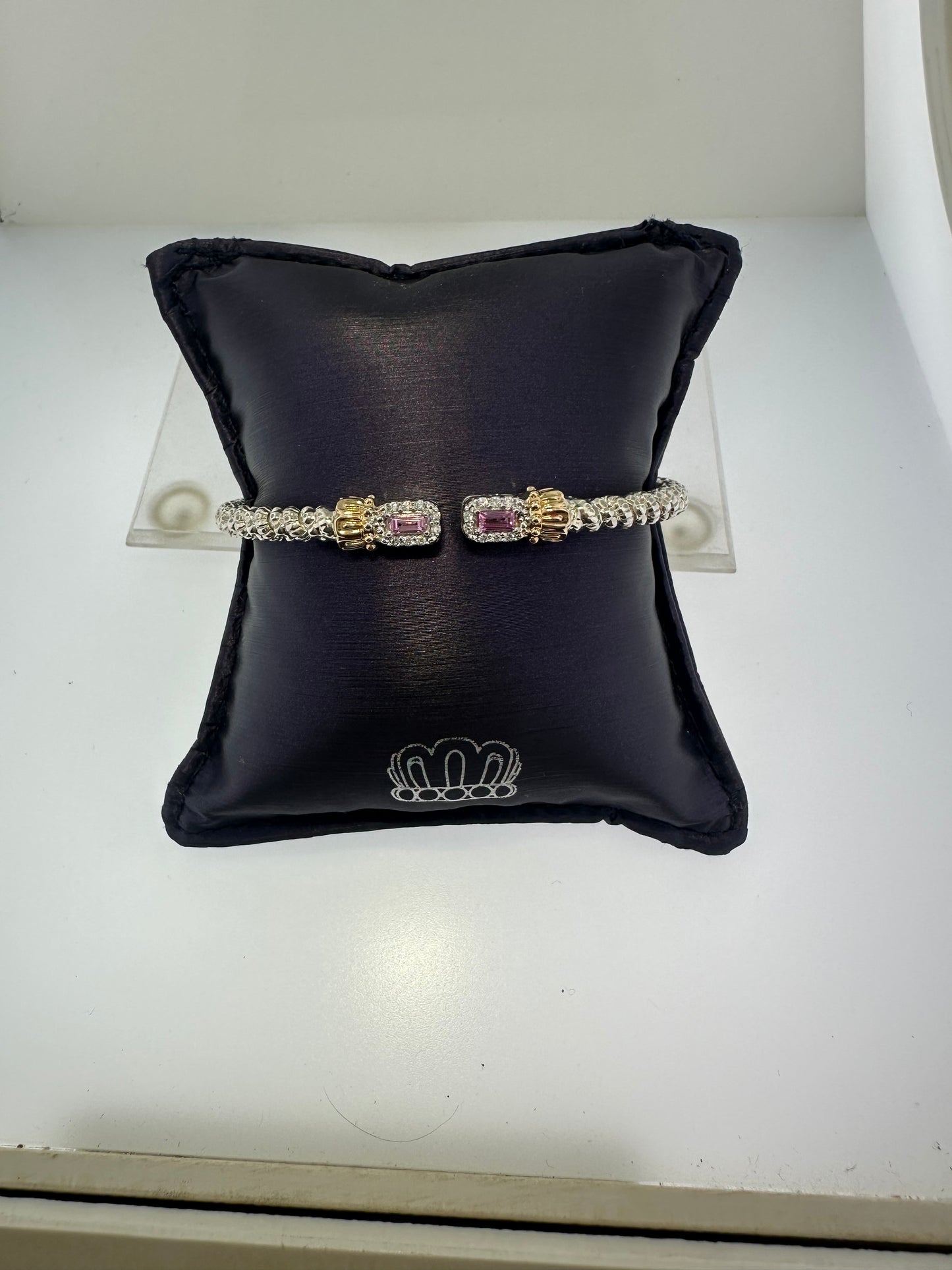 VAHAN 14K Gold and Sterling Silver, Pink Sapphire and Diamond Stackable Cuff Bracelet