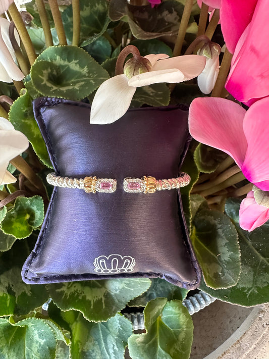 VAHAN 14K Gold and Sterling Silver, Pink Sapphire and Diamond Stackable Cuff Bracelet