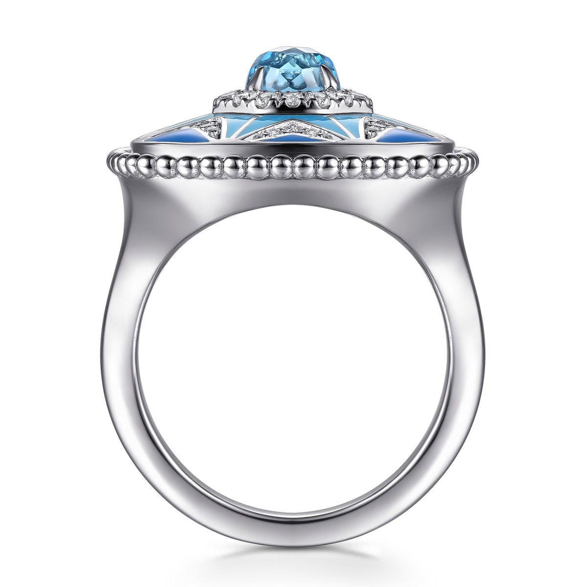 Gabriel & Co. Mosaic - 925 Sterling Silver Bujukan White Sapphire and Blue Topaz Signet Ring with Blue and Dust Blue Enamel