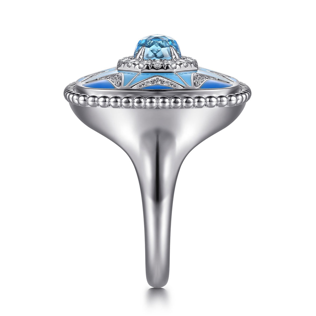 Gabriel & Co. Mosaic - 925 Sterling Silver Bujukan White Sapphire and Blue Topaz Signet Ring with Blue and Dust Blue Enamel