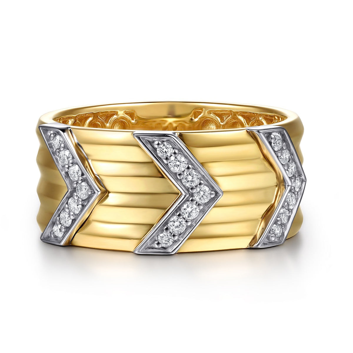 Gabriel & Co. 14K White Yellow Gold Diamond Chevron Wide Band Ring