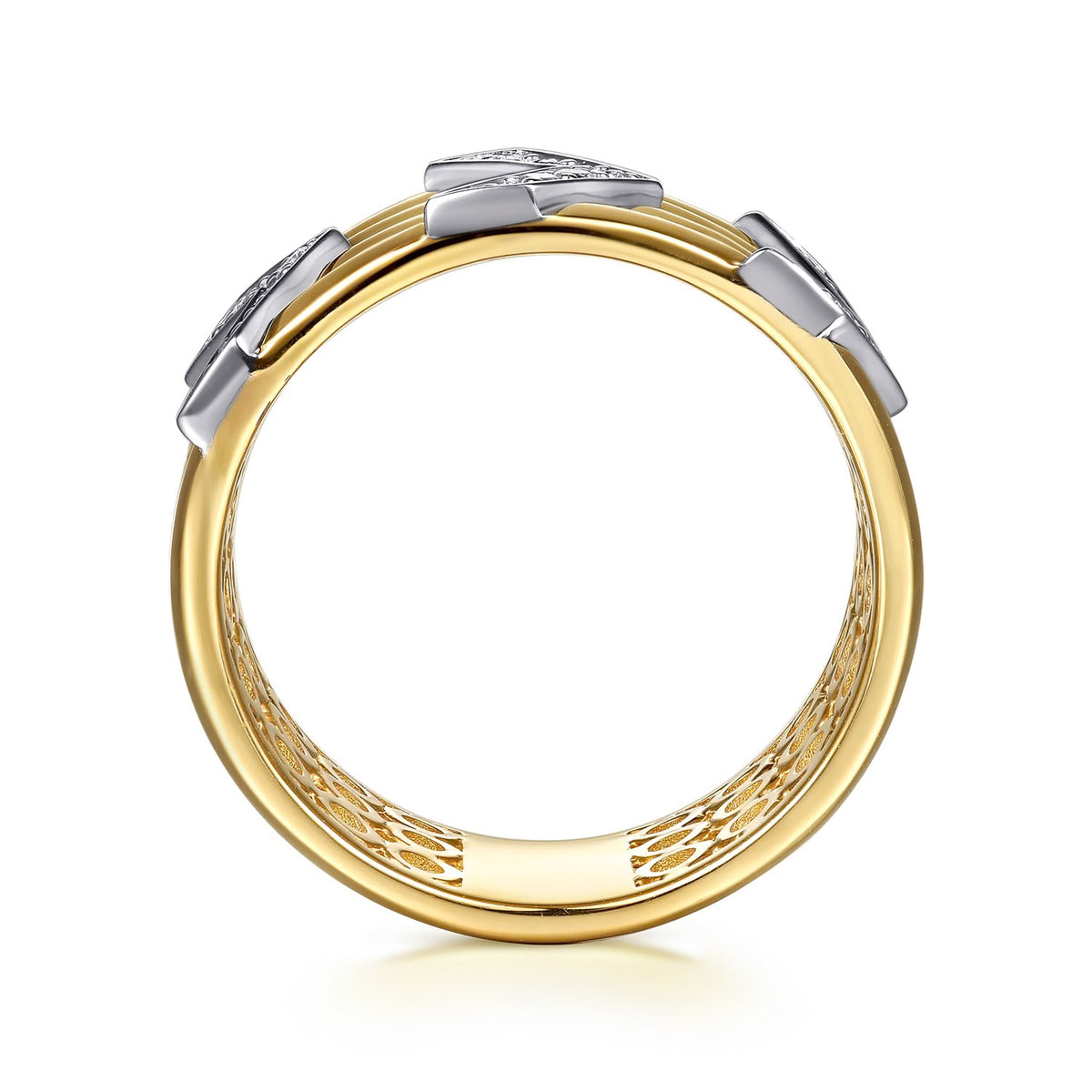 Gabriel & Co. 14K White Yellow Gold Diamond Chevron Wide Band Ring