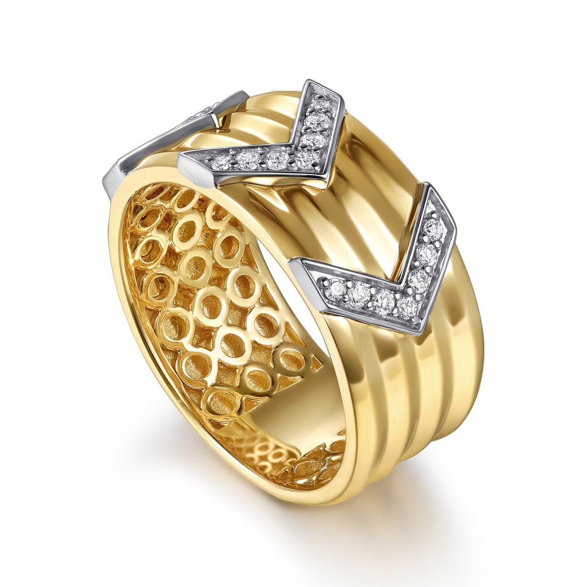 Gabriel & Co. 14K White Yellow Gold Diamond Chevron Wide Band Ring
